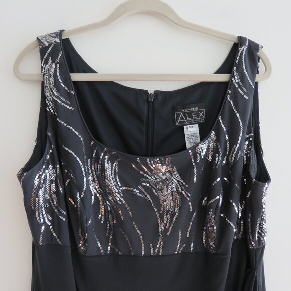 ALEX EVENINGS Grey Silver Sequin Ruched Maxi Evening Dress Gown - Size US 16W - Picture 4 of 15